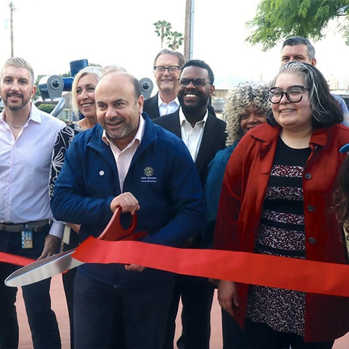 Council Member Adrin Nazarian and community members gathered for a ribbon cutting on April 1, 2026, to celebrate the completion of the Chandler Bikeway Improvements Project